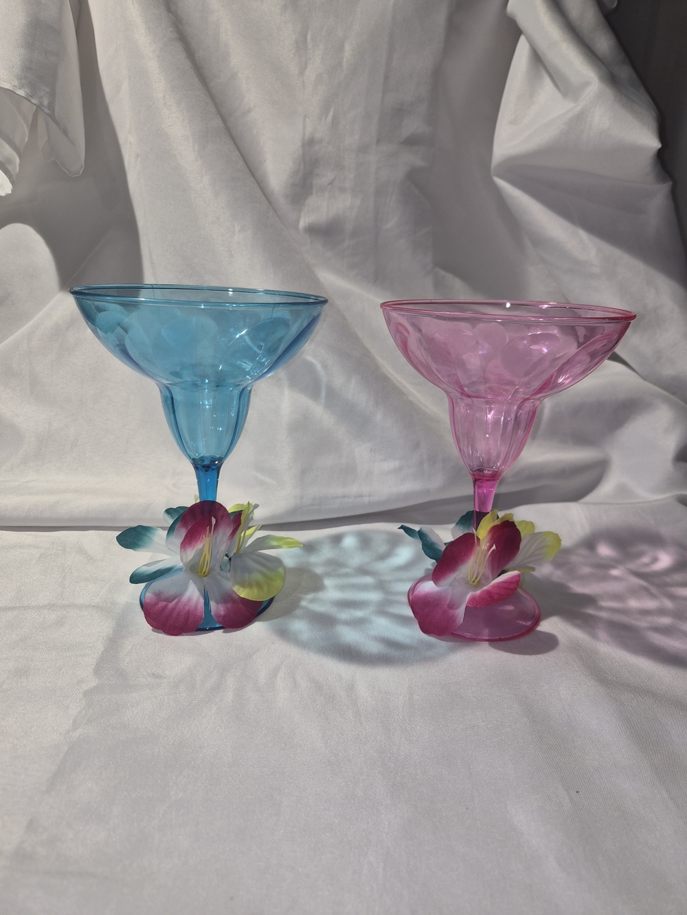 Blue and Pink With Floral Plastic  Margarita Goblets